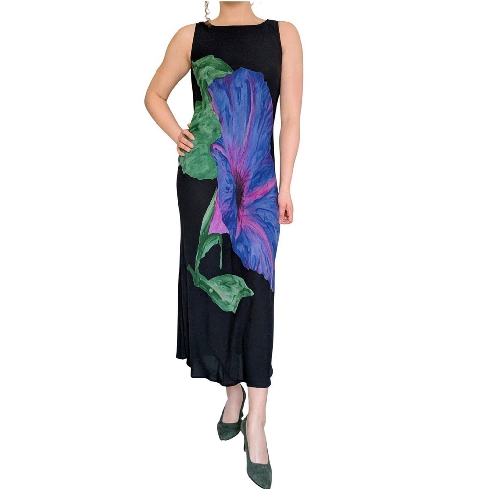 Carole Little Vintage 90s Summer Party Purple Floral Print Slip Maxi Dress
